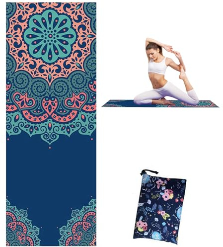 Pesoncarl Serviette de Tapis de Yoga, 73x26 Absorbant Sueur Douce et Serviette Yoga Chaude antidérapante avec Sac à Cordon pour extérieur intérieur, Coussins