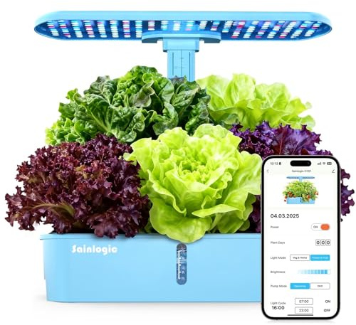 Sainlogic Hydroponics Growing System Kit, 12 Pods Watering Planter, Smart Indoor Garden with APP & WiFi Connected, 5 X Growth with 24W LED, Quiet Pump, for Vegetables, Herbs and Flowers