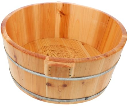 Cubo de Baño Podal Profundo de Madera Maciza Asas Integradas | Interior Pulido a Mano, Superficie Lisa, Masajeador Incorporado, Cobertura Total Pantorrillas, para Viajes