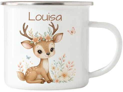Kiddle-Design Einhorn Tasse Kinder Personalisiert mit Name - Kinderbecher für Kita, Kindergarten - Kindertasse mit Einhorn-Motiv als Trinkbecher, Zahnputzbecher - Einhorntasse Emaille Blau
