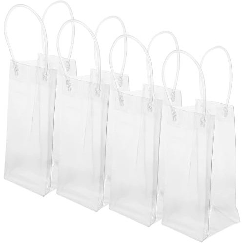 Transparente Geschenktasche für Weinflaschen, 4 Stück Pvc, Tragbar | Feiern und Hochzeiten, Wasserfest, Elegant und Praktisch, mit Handgriff, Klare Hülle