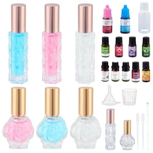 WEBEEDY Kit completo per la creazione di profumi fai da te con oli essenziali, bottiglie di vetro, coloranti e strumenti per donne, profumi personalizzati, regalo di compleanno