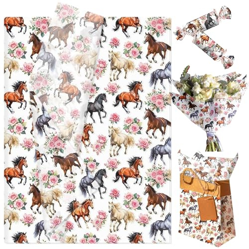 50 Sheets Pferde Geschenkpapier Geburtstag Pferde Papier Gastgeschenke | 50 Sheets Pferde Geschenkpapier Geburtstag Kinder Pferde Papier Gastgeschenke Mitgebseltüten Geschenk Papier Erwachsene