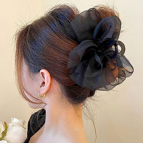 Schwarz Netz Tüll Schleifen Haarklammer Groß Schleife Haarspangen Damen groß Haarklammern Elegante Haarschleife Haarspange Schleife Haar Klammern Haarclips Haarklemmen Claw Clip Hair Clips for Women