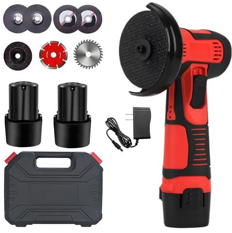 Mini Akku-Winkelschleifer, Multifunktional Doppelbatterie Akku Flex mit Leistungsstarker Motor, 7 Schleif- und Schneidzubehörteile und Aufbewahrungsbox zum Schneiden Polieren von Fliesen, Holz, Stahl