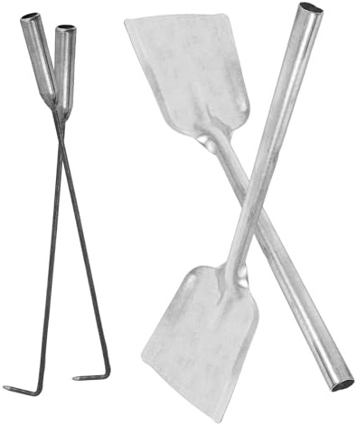 TOYZFRIENDY Ensemble 4 Pièces D'outils pour Cheminée en Fer Forgé 2 Pelles Grandes et 2 Tisonniers Pinces et Crochets pour Gestion Bois et Nettoyage Cendres Accessoires pour Foyer Intérieur