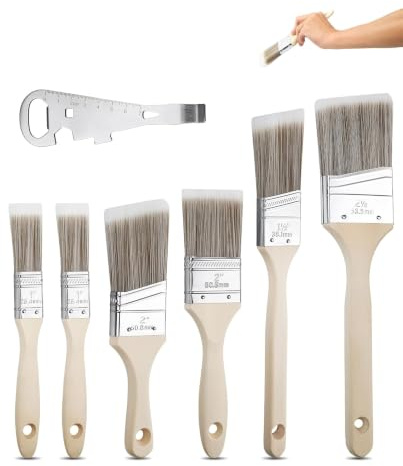 LOZTBUE Juego de 7 Brochas de Pintura Angulares para Paredes y Techos, Cerdas Sintéticas y Mango de Madera para Pintura Interior y Exterior, Brochas para Recortes Esquinas y Detalles