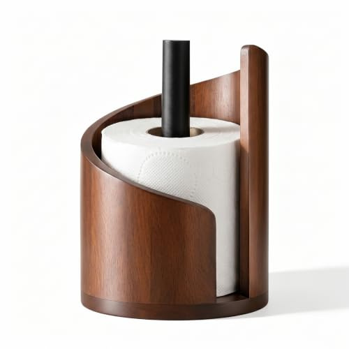 Wooden Kitchen Roll Holder Natural Wood Base Effortless One-Hand Brown