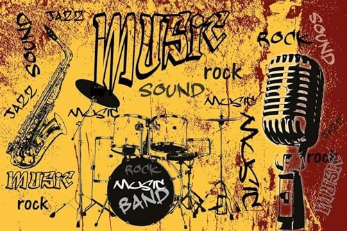 Papier peint intissé MUSIQUE ORANGE 375 cm x 250 cm | Tapisserie Murale XXL Poster Décoration - Salon Appartement - Photo d'art Tableaux Muraux | QUALITÉ SUPÉRIEURE - MADE IN EU - Y compris adhésif