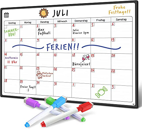Smart Panda magnetisches Whiteboard und Kühlschrank-Kalender - ideal, um organisiert zu sein - Ideal für Monatsplanungen, Veranstaltungseinträge und Ferienpläne - Schreibtafel, Monatlich - auf Deutsch