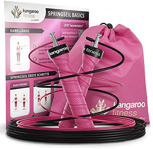 Springseil für Erwachsene Fitness mit Trainingsplan Bonus Seil Tasche pink - Speed Rope Springseil Boxen Crossfit Sport Sprungseil Erwachsener Boxer - Springseile Skipping Jump Rope Seil Seilspringen