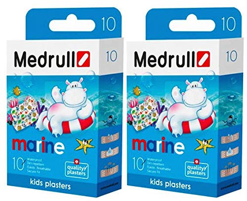 MEDRULL Pflaster für Kinder - Bunte Tattoopflaster in lustigen Designs - Hautfreundlich, Wasserabweisend, Steril - 25 x 57 mm - MARINE - 2 x 10 Pflaster