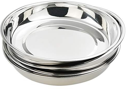 Kekow Stainless Steel Dinner Plate, Large Round Plates, 10-INCH, 4-Pack