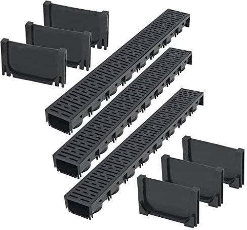 vidaXL Entwässerungsrinne Kunststoffrost Endkappe 3m Bodenrinne Ablaufrinne