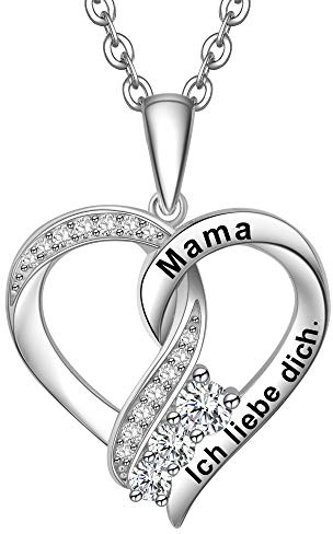 ENGSWA Halskette Damen Personalisierte Silber 925 Herz Anhänger Gravur mit Kette Geschenk für Mutter Mama Oma Tochter Mädchen Kinder Freundin Frauen