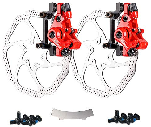 Farbetter Bike Disc Brake Kit, Including Front and Rear Caliper, 160mm Rotor, Mechanic Tool-Free Pad Adjuster for Mountain Bike, Road Cycling, Fixed Gear Bike, MTB, BMX (Red)