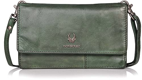 DONBOLSO® Venedig Handyumhängetasche I Damen-Geldbörse zum Umhängen I Frauen-Portemonnaie mit 9 Kreditkartenfächern & Handyfach I RFID-Blocker & NFC-Schutz I Leder-Umhängetasche (glattes Nappa, Oliv)