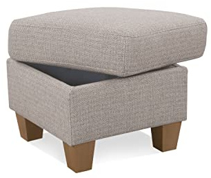 CAVADORE Hocker Ammerland / Stauraumhocker mit Holzfüßen, als Fußhocker oder Beistellhocker / 58 x 48 x 58 / Strukturstoff, Beige Strukturstoff: Natur Klein