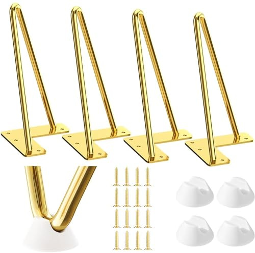 AKOLAFE 4PCS Table Legs Metal, 20CM Hairpin Legs 8Inch Furniture Legs Gold Coffee Table Legs with Rubber Floor Protectors, Steel Cabinet Legs for Table, Desk, Chair and Sofa