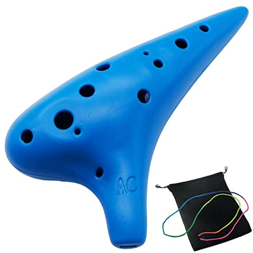 Aestivate Ocarina in plastica a 12 fori, ocarina contralto, a 12 fori, strumento Zelda, facile strumento per bambini e principianti, a punta, colore blu