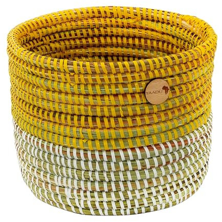 YAADU Cesta trenzada – Maceta de almacenamiento, maceta, maceta, estante, cesta para plantas, cesta africana, cesta decorativa modelo Aduna (amarillo)