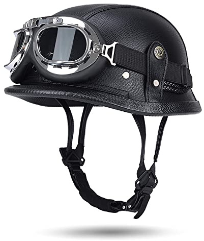 GAOZCTT retrò Elmetto Tedesco Casco Mezzo Casco Light Pilota Casco Scooter per Adulto da Donna Maschile ECE Omologato Casco Moto Vintage Open Face Casco Casco Semiaperto