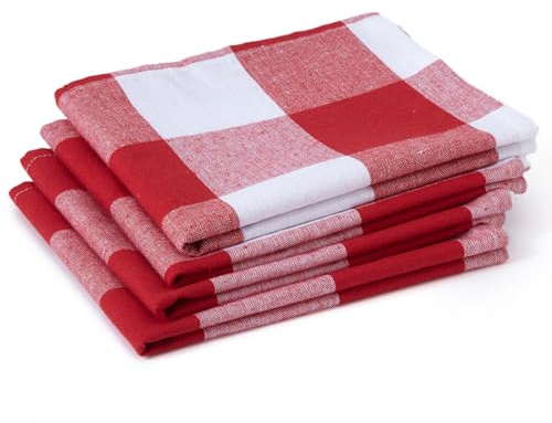 Encasa XO Geschirrtücher, Saugfähige Baumwolltücher 70x45 cm | Büffelrote Karos Antibakterielles Finish | Schnell Trocknend & Fusselarm | Zum Reinigen & Trocknen | 4er-Set