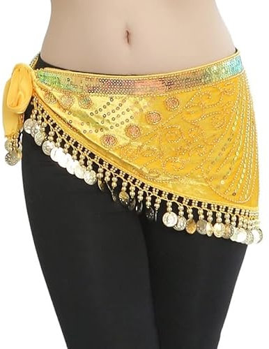 HXSCOO Perlenstickerei Bauchtanz Hüfttuch 6 Farben Frauen Orientalischer Bauchtanz Münzen Gürtel Lektion Tragen Praxis Kostüm Dekor (Color : Yellow, Size : M)