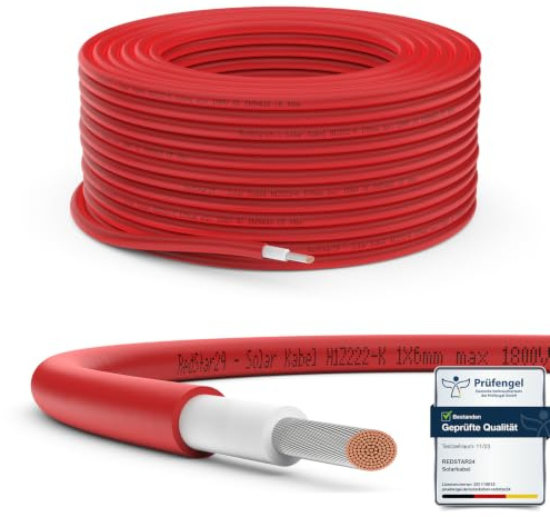 RedStar24 Câble Solaire Premium 6mm² Rouge 50m - Résistant UV, Flexible, Photovoltaïque, PV pour Panneaux Solaires, Onduleurs & Régulateurs de Charge