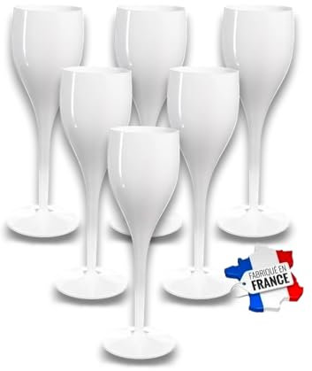 SPARKLERS CLUB Set di 6 Flute da Champagne colore Bianco 12cl - Vetro Infrangibile in SMMA (equivalente TRITAN), Made in Francia, facile presa in mano, flauto per feste ed eventi