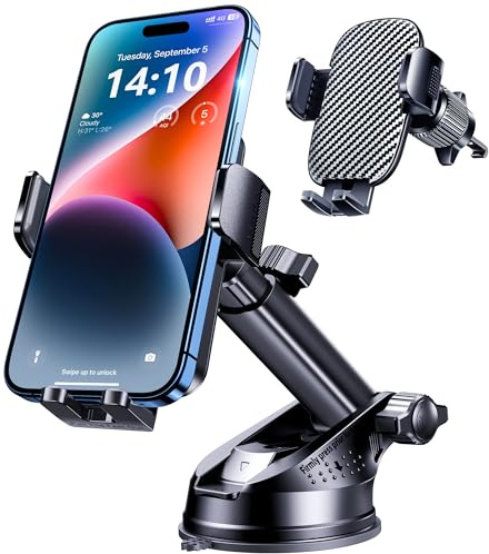 GUWEZ Phone Holders for Your Car [Military Grade Suction Ultra Strong Base] Cell Phone Car Holder 3 in 1 Dashboard/Windshield/Air Vent Hands-Free for iPhone Android