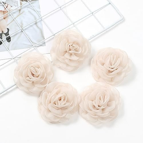 NevStp 5 Stück Chiffon-künstliche Haarblumen, Kleidungsherstellung, Haarschmuck, Ansteckblumen, Wandkranz, Weihnachtsdekorationen, DIY-Handwerk, Beige, 5 Stück