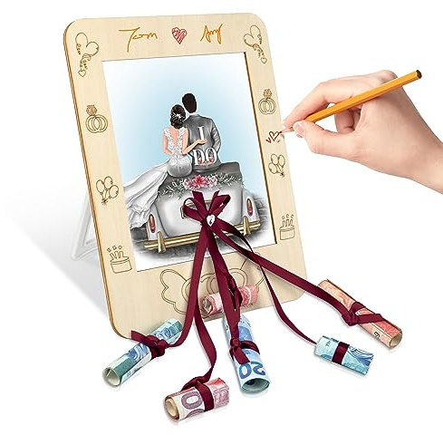TAKULA Einzigartiges und Personalisierte Hochzeitsgeschenke,Hochzeitsgeschenke für Brautpaar,Bilderrahmen Hochzeit mit Auto und Braut und Bräutigam,Doppelter Vertikaler Fotorahmen|22x17cm