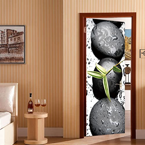 Adesivo Per Porte 3D Per Porte Interne Pietra nera Alla Moda Fotomurali Autoadesivi Per Porte In Vinile, Carta Da Parati Soggiorno Cucina Camerette Art Applique L77 x A200cm