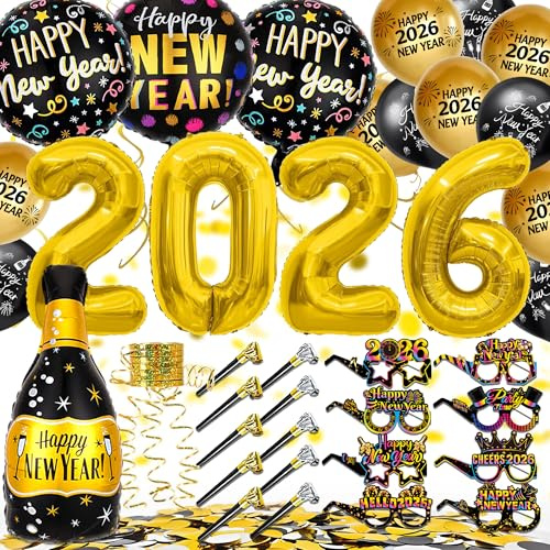 YBwanli Silvester Deko 2026 party set, Bunt Neujahr Silvesterdeko, Fotobox accessoires Brille, Accessoire für Silvesterparty
