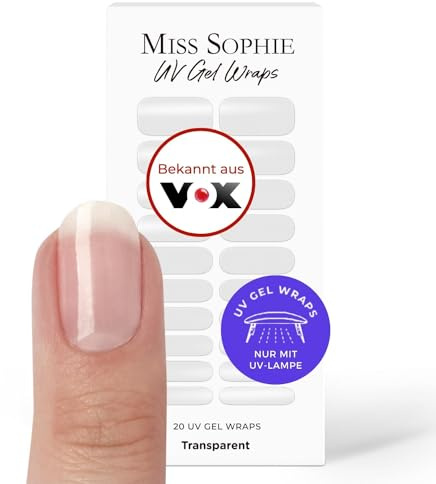 Original Miss Sophie UV Gel Nagelfolien I 20 ultra-dünne Nagellack-Streifen Transparent I UV Nagelfolien I Hält auf Natur- sowie lackierten, Acryl-, Gel- & Shellac-Nägeln