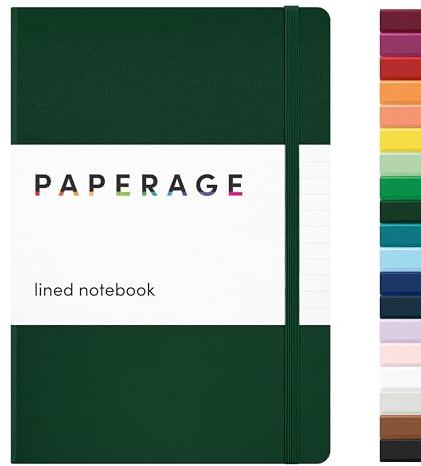 PAPERAGE Lined Journal Notebook, (Dark Green), 160 Pages, Medium 5.6 in x 8 in - 100 GSM Thick Paper – Hardcover Journaling Notebook for Work, School & Note Taking