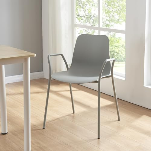 [en.casa] Esszimmerstuhl Kankaanpää Bürostuhl Armlehnstuhl skandinavisch Kunststoff mit Rückenlehne Hellgrau mit Metallfüße 80 x 57,5 x 52 cm