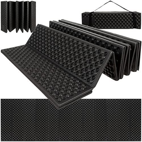 TRIZAND Isomatte faltbar 180x60x1 cm - Eva-Schaum wasserdicht extra dick mit Trageriemen - Campingmatte Outdoor Zelt Wandern Schwarz Strandmatte