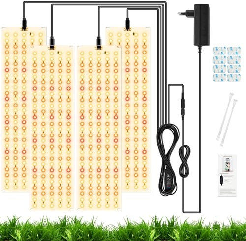 OFFCUP Lampada per Piante, 4 Pezzi Lampada da Coltivazione a LED a Spettro Completo 5000W, 270 LEDs Luce di Crescit con Timer 12/9/3H 3 modalità di Illuminazione per Piante Indoor, Semi e Fiori