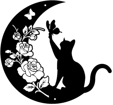 Katze silhouette Wanddeko Metall Schwarzer,Haus Garten Deko,Mimalistische wanddekoration wandbilder Wandkunst Hängende Dekoration 30×30 CM (F)