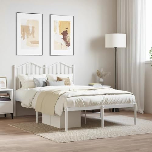 DJEKA Bettgestell 120x200 Bettrahmen Metall 120x200 Bett 120x200 mit lattenrost Metallbett Gästebett Jugendbett für Schlafzimmer Gästezimmer-Weiß-mit Kopfteil-120 x 200 cm