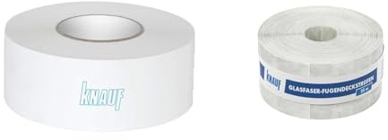 Knauf Reißfester Bewehrungs-Streifen Zur Verspachtelung Von Gipskarton-Platten, 75 meter & Glasfaser-Fugendeckstreifen zum lückenlosen Verspachteln von Fugen
