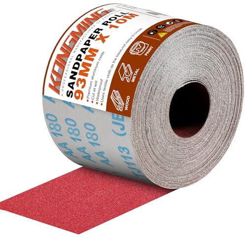 KONGMING Rollo de Papel de Lija 93mm x 10m Grano 180 para Lijadora Manual