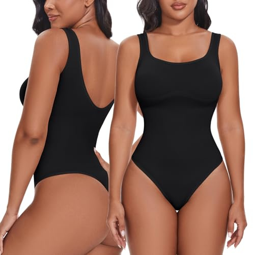 SHAPERIN Body Modellante Donna Pancia Piatta Perizoma Bodysuit Snellente Senza Cuciture Body Top con Scollo Quadrato
