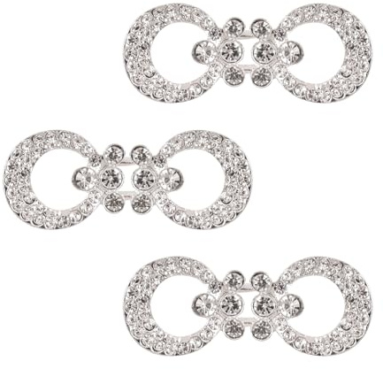 WANDIC Cloak Clasp Fasteners, 3 Pair 4.6 * 1.9 CM Cape Clips with Rhinestone Vintage Snap Sweater Buttons for Clothing Sweater Shawl