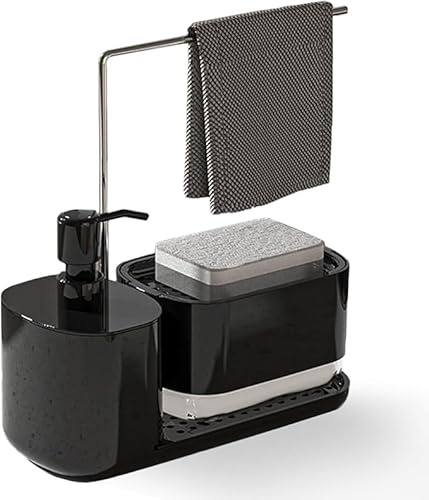 Dispensador de jabon, jabonero 3 en 1 para Cocina, Soporte para bayeta y Estropajo, Cocina Accesorios, Organizador Fregadero Cocina, dosificador jabon Cocina, jabonera Cocina.
