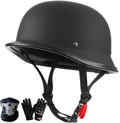 Casco De Motocicleta De Estilo Alemán Medio Casco De Motocicleta, Gorra De Calavera Medio Casco ECE Casco De Media Concha De Estilo Alemán Cascos para Hombres para Adultos
