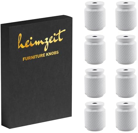 heimzeit Möbelknöpfe Core 8 Stück aus hochwertigem Aluminium in Weiß | Schrankknöpfe Rund für Türen, Schubladen und Kommoden, Stilvolles Design, mit Einlochgriff und Schrauben