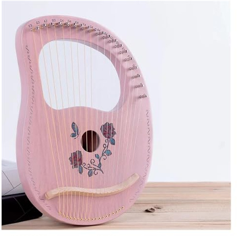 Erwachsene harfe Traditionelle Lyra-Harfe Aus Massivholz 19 Saiten Professionelle Ethnische Instrumente Klassisches Instrument(Rose flower-Pink)